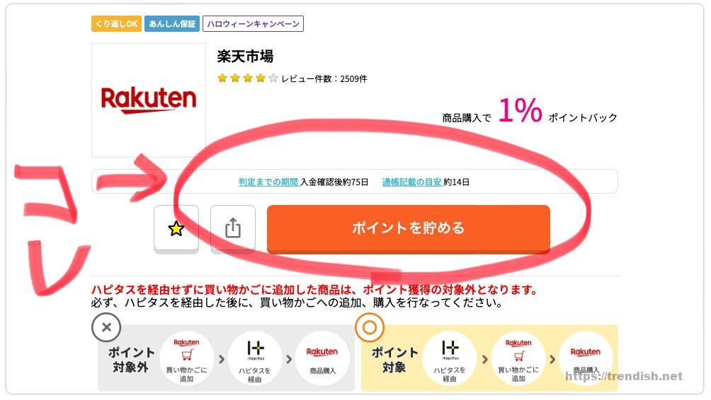 ハピタスのポイントを貯めるボタン